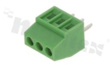 Listwa zaciskowa do PCB; w rastrze 2.54mm; 3-torowa; pionowa; na przewód 1.0mm2 (AWG 26-18); z ruchomą osłoną przewodu; ze śrubami na wkrętak płaski; klatka mosiężna; zielona; UL 150V/6A, TUV 130V/8A