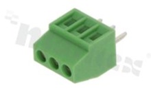 Listwa zaciskowa do PCB; w rastrze 2.54mm; 3-torowa; pionowa; na przewód 1.0mm2 (AWG 26-18); z ruchomą osłoną przewodu; ze śrubami na wkrętak płaski; klatka mosiężna; zielona; UL 150V/6A, TUV 130V/8A