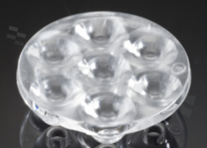 Soczewka do diod LED high power; kąt rozsyłu: 22 do 36 stopni FWHM; ilość diod: 7; rozmiar: okrąg 40mm; wysokość: 10.7mm; rodzaj materiału: PMMA; sposób mocowania: klej; kołek