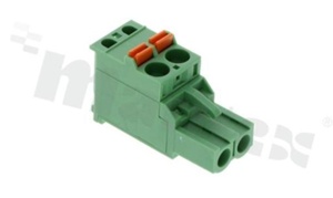 Listwa zaciskowa rozłączalna; w rastrze 5.00mm; 2-torowa; żeńska; na przewód 2.50mm2 (26-12AWG); kątowa; z zaciskiem sprężynowym; styki z fosforobrązu; stalowa klatka; UL 300/10A TUV 320/20A