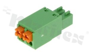 Pluggable terminal block; 3.81mm pitch; 2-ways; female; for wire 0.2-1.00mm2(28-16AWG); wire insertion direction 90° to plug-in direction; p.bronze contacts; spring clamp; UL 300V/8A