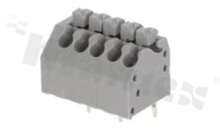 Listwa zaciskowa do PCB; w rastrze 3.50mm; 5-torowa; skośne wejście przewodu; na przewód 0.20-1.00mm2 (28-18AWG); ze stykiem sprężynowym; czarna; UL 300V/10A, TUV 250V/10.5A