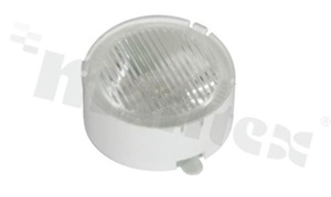 Soczewka do diod LED high power; kąt rozsyłu: owalny 19 x 38 stopni FWHM; ilość diod: 1; rozmiar: okrąg 22.4mm; wysokość: 9.37mm; rodzaj materiału: PMMA; sposób mocowania: taśma; ramka
