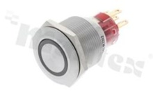 Push button switch; monostable; 22mm; solder terminals; stainless steel; green ring and power simbol illumination; IP65.