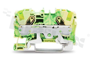 Złączka instalacyjna; 1-poziomowa; przelotowa; 2-zaciskowa na przewód 0.5-10.0mm2 (20-8AWG); ze stykiem sprężynowym; żółto-zielona; na szynę DIN