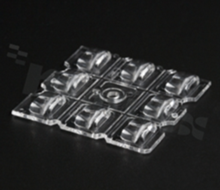 Lens for LED high power; angle: asymmetric; Number of LEDs: 8; Dimensions: 50x50mm; Height: 5.7mm; meterial: PC; Fastening: pin; screw