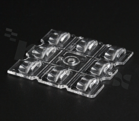 Lens for LED high power; angle: asymmetric; Number of LEDs: 8; Dimensions: 50x50mm; Height: 5.7mm; meterial: PC; Fastening: pin; screw