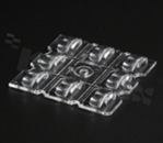 Soczewka do diod LED high power; kąt rozsyłu: asymetryczny ; ilość diod: 8; rozmiar: 50x50mm; wysokość: 5.7mm; rodzaj materiału: PC; sposób mocowania: kołek; śruby