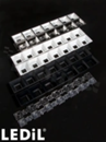 Odbłyśnik do diod LED mid power; kąt rozsyłu: 74 do 82 stopni FWHM; ilość diod: 7; rozmiar: 280x40mm; wysokość: 20.3mm; rodzaj materiału: PC; sposób mocowania: kołek; śruby; klipsy