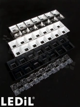 Lens for LED mid power; angle: 74 to 82 degrees FWHM; Number of LEDs: 7; Dimensions: 280x40mm; Height: 20.3mm; meterial: PC; Fastening: pin; screw; clips