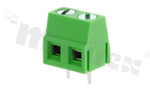 Listwa zaciskowa do PCB; w rastrze 5.00mm; 2-torowa; pionowa; na przewód 2.50mm2 (AWG 26-14); ze śrubami na wkrętak płaski; z ruchomą osłoną przewodu; klatka mosiężna; zielona; UL 300V/12A, TUV 250V/15A