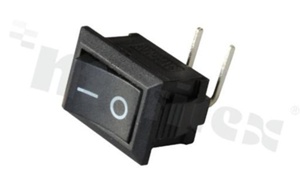 Miniaturowy przełącznik typu Rocker; jednobiegowy; 2-pozycyjny; 19.2x13mm; konektory SPDT; przycisk czarny; 6A/250V