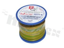 Przewód pojedynczy LGY/H05V-K; z wielodrutową miedzianą żyłą; żółty/zielony; przekrój 0.35mm2; AWG 22; 500V; -40+105 st.C; 25m.