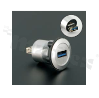 USB3.0 socket; female; mounting hole 22mm; USB3.0 male plug connection; silver; aluminum alloy.