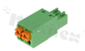 Pluggable terminal block; 3.50mm pitch; 2-ways; female; for wire 0.2-1.00mm2(28-16AWG); wire insertion direction same as plug-in direction; p.bronze contacts; UL 300V/8A