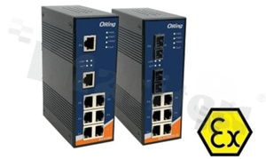 Switch przemysłowy niezarządzalny z certyfikacją ATEX; 6 portów 10/100Base-T(X) RJ45 i 2 porty 100Base-FX; złącze SC; światłówód wielomodowy; 2km/1310nm; temp. pracy -40+70 st.C; zasilanie redundantne 12...48VDC; montaż na szynie DIN