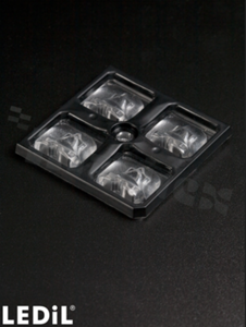 Asymmetrical lens for LEDs; size: 50x50mm; height: 6.7mm, material type: silicone; fastening: screw