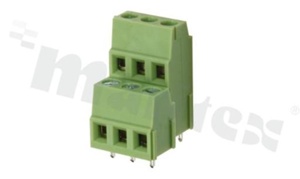 Listwa zaciskowa do PCB; w rastrze 5.08mm; 6-torowa(3+3); pionowa; na przewód 2.50mm2; ze śrubami na wkrętak płaski; klatka mosiężna; zielona; UL 400V/16A