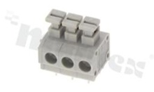 Listwa zaciskowa do PCB; w rastrze 5.00mm; 3-torowa; poziome wejście przewodu; na przewód 0.20-1.50mm2 (16-28AWG); ze stykiem sprężynowym; szara; UL 300V/10A, TUV 250V/10.5A