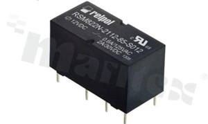 Przekaźnik elektromagnetyczny; prąd znamionowy 2A; napięcie cewki 12VDC; podwójne styki przełączne (2P); moc cewki: 200mW; 2A/30VDC; 0;6A/125VAC