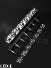 Lens for LED high power; mid power; angle: asymmetric; Number of LEDs: 7; Dimensions: 279.4x40mm; Height: 27mm; meterial: PMMA; Fastening: pin; screw