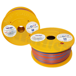 Przewód pojedynczy LGY/H05V-K; z wielodrutową miedzianą żyłą; pomarańczowy/niebieski; przekrój 2.50mm2; AWG 14; 500V; -40+105 st.C; 50m.