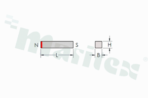 Magnes neodymowy N38; wymiary: 20x5x5mm; kierunek namagnesowania: osiowy (równoległy do wysokości)