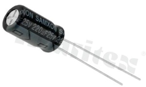 Kondensator elektrolityczny; 220uF; 25V; 105st.C; 6.3x11 r2.5mm; 1000h