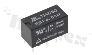 Przekaźnik elektromagnetyczny; prąd znamionowy 2A; napięcie cewki 24VDC; podwójne styki przełączne (2C); moc cewki; 360mW; 2A/24VDC; 1A/120VAC