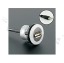 USB2.0 socket; female; mounting hole 22mm; USB2.0 male plug connection; black; plastic.