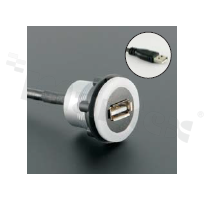 Gniazdo USB2.0; żeńskie; otwór montażowy 22mm; podłączenie na wtyk USB2.0 męski; korpus czarny; plastik.