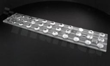 Lens for LED high power; mid power; angle: 23 do 44 degrees ; Number of LEDs: 33; Dimensions: 292x61mm; Height: 11.7mm; material: PMMA; Fastening: screw