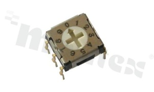 Miniaturowy przełącznik kodujący; 10-pozycyjny BCD; 7.2x7.62mm; poziomy; bez pokrętła; montaż THT