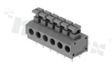 Listwa zaciskowa do PCB; w rastrze 5.00mm; 6-torowa; poziome wejście przewodu; na przewód 0.20-1.50mm2 (16-28AWG); ze stykiem sprężynowym; szara; UL 300V/10A, TUV 250V/10.5A