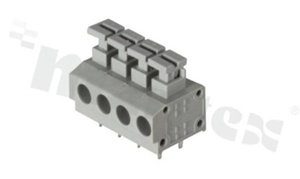 Listwa zaciskowa do PCB; w rastrze 5.00mm; 4-torowa; poziome wejście przewodu; na przewód 0.20-1.50mm2 (16-28AWG); ze stykiem sprężynowym; szara; UL 300V/10A, TUV 250V/10.5A