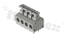 Listwa zaciskowa do PCB; w rastrze 5.00mm; 4-torowa; poziome wejście przewodu; na przewód 0.20-1.50mm2 (16-28AWG); ze stykiem sprężynowym; szara; UL 300V/10A, TUV 250V/10.5A