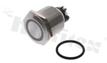 Push button switch; monostable; 25mm; screws terminals; stainless steel; ring blue illumantion; IP67.