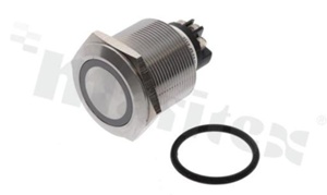 Push button switch; monostable; 25mm; screws terminals; stainless steel; ring blue illumantion; IP67.
