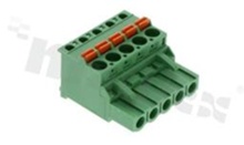 Pluggable terminal block; 5.00mm pitch; 5-ways; female; for wire 2.50mm2 (26-12AWG); R/A; p.bronze contacts; spring clamp; brass cage; UL 300/10A TUV 320/20A
