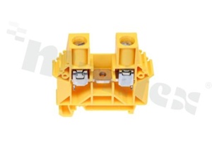 Złączka szynowa; 1-poziomowa; 2-zaciskowa na przewód 0,5-35,0mm2; zacisk śrubowy; żółta; na szyne DIN; 1000V/125A