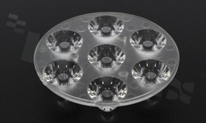 Lens for LED high power; angle: 10 degrees ; Number of LEDs: 7; Dimensions: round 67mm; Height: 13.4mm; material: PC; Fastening: screw