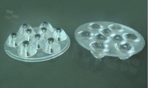 Soczewka do diod LED high power; kąt rozsyłu: 40 stopni FWHM; ilość diod: 9; rozmiar: okrąg 90.6mm; wysokość: 16.5mm; rodzaj materiału: PMMA; PC; sposób mocowania: klej