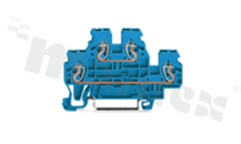 Din rail terminal block; 2-level; through; 4-contacts for wire 0.08-2.5mm2 (28-12AWG); spring-loaded; blue; for DIN rail; 500V/24A