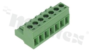 Listwa zaciskowa rozłączalna; w rastrze 5.08mm; 7-torowa; żeńska; na przewód 2.50mm2(28-12AWG); kierunek wtykania równoległy do osi przewodu; styki z fosforobrązu; mosiężna klatka przewodu; UL 300V/16A