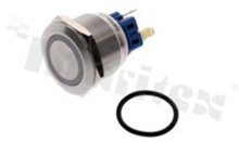Push button switch; monostable; 25mm; solder terminals; stainless steel; ring blue illumantion; IP67.