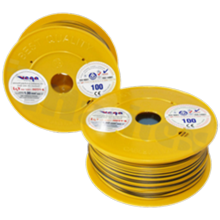 Przewód pojedynczy LGY/H05V-K; z wielodrutową miedzianą żyłą; żółty/czarny; przekrój 1.00mm2; AWG 17; 500V; -40+105 st.C; 100m.