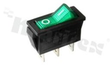 Przełącznik typu Rocker; jednobiegowy; 2-pozycyjny; 30.3x10.6mm; konektory SPDT; przycisk zielony; 15A