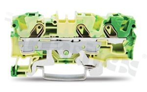 Złączka instalacyjna; 1-poziomowa; przelotowa; 3-zaciskowa na przewód 0.5-10.0mm2 (20-8AWG); ze stykiem sprężynowym; żółto-zielona; na szynę DIN