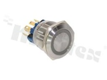 Push button switch; monostable; 22mm; solder terminals; red, green and blue ring illumination; stainless steel; IP65