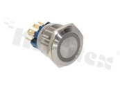 Przełącznik wandaloodporny; monostabilny; 22mm; terminale do lutowania; stal nierdzewna; podświetlenie krawędziowe czerwone, zielone i niebieskie; LED 24V; IP65.